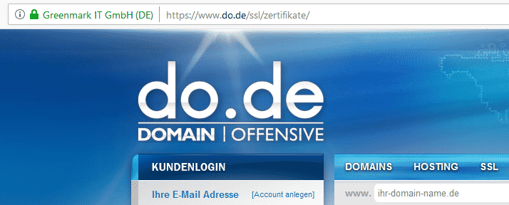 SSL-Zertifikat der Domain-Offensive