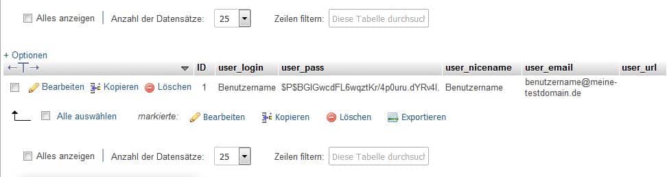 wp_users - WordPress Passwort in der Datenbank ändern
