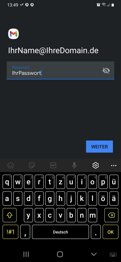 GMail Passwort-Bestätigung Android