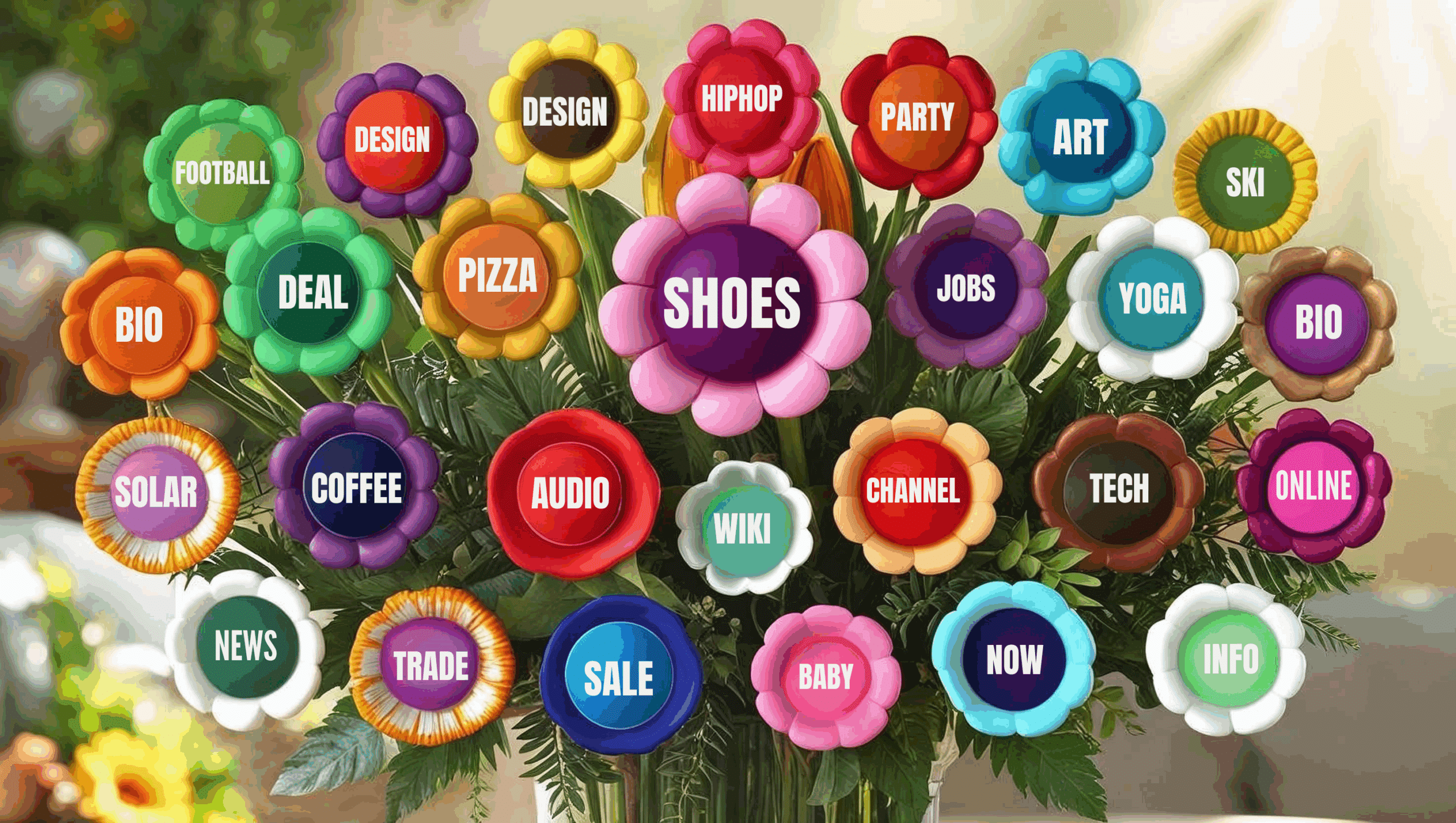 Neue gTLD der ersten Runde 2012 als Blumenstrauß