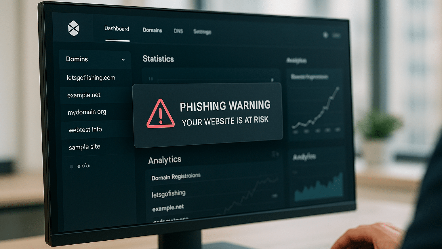 Desktop mit Phishing-Warnung