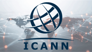 ICANN Logo vor Weltkarte