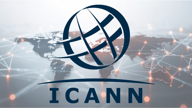ICANN Logo vor Weltkarte