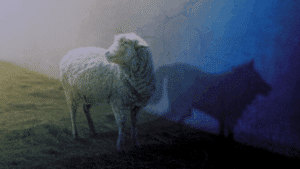 Schaf mit Wolf-Schatten
