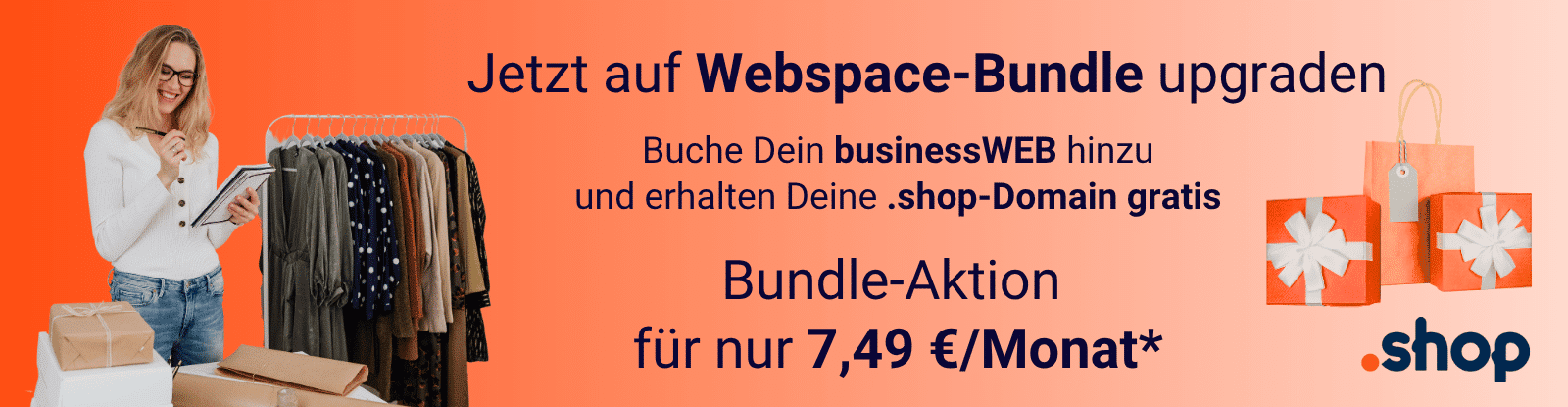 shop+webspace für nur 7,49 / Monat -bundle promo banner